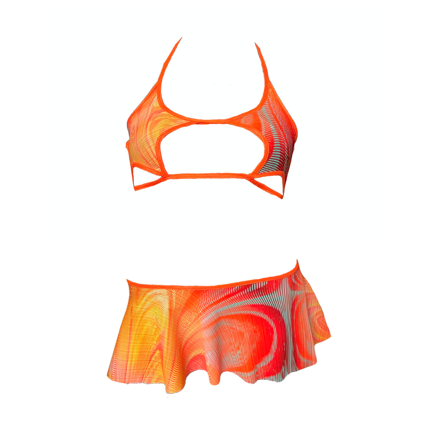 Star Halter Top - Orange Psychedelic Print