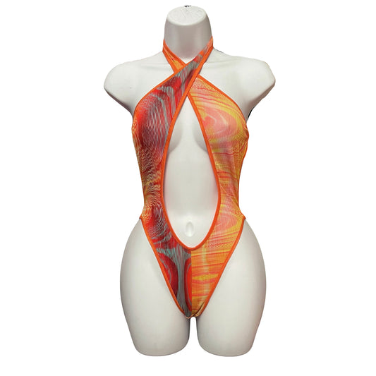 Exodus Halter Bodysuit - Orange Psychedelic Print