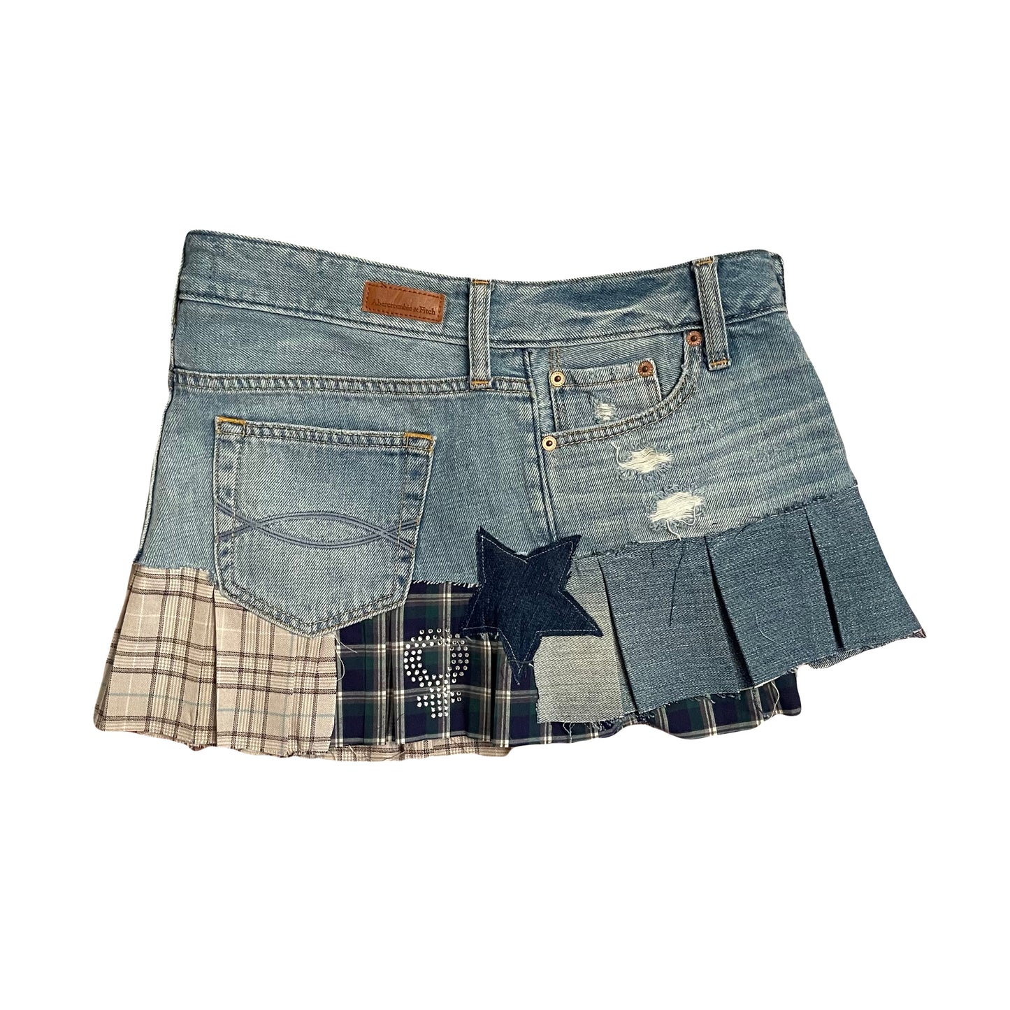 Denim Star Plaid Mini Skirt