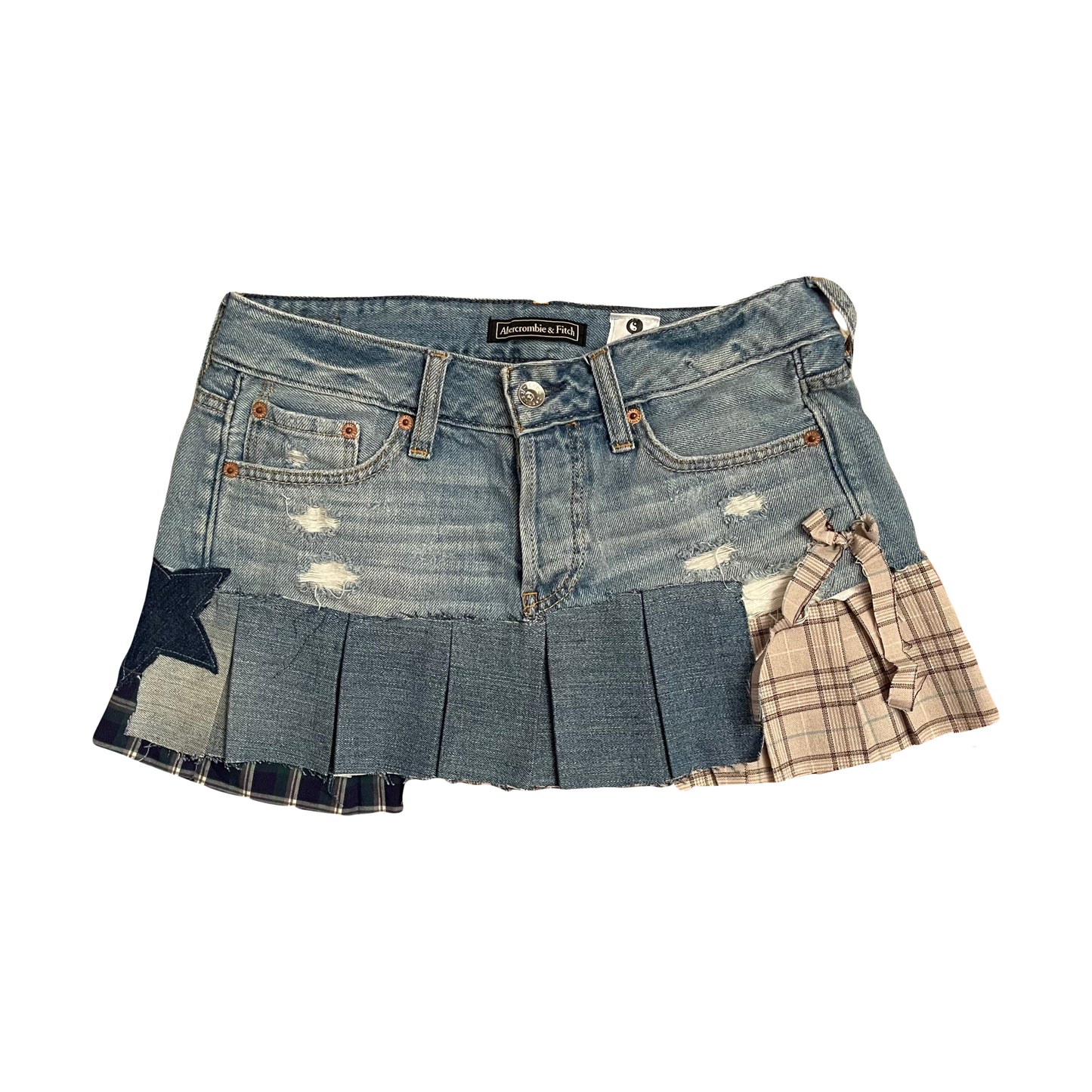 Denim Star Plaid Mini Skirt