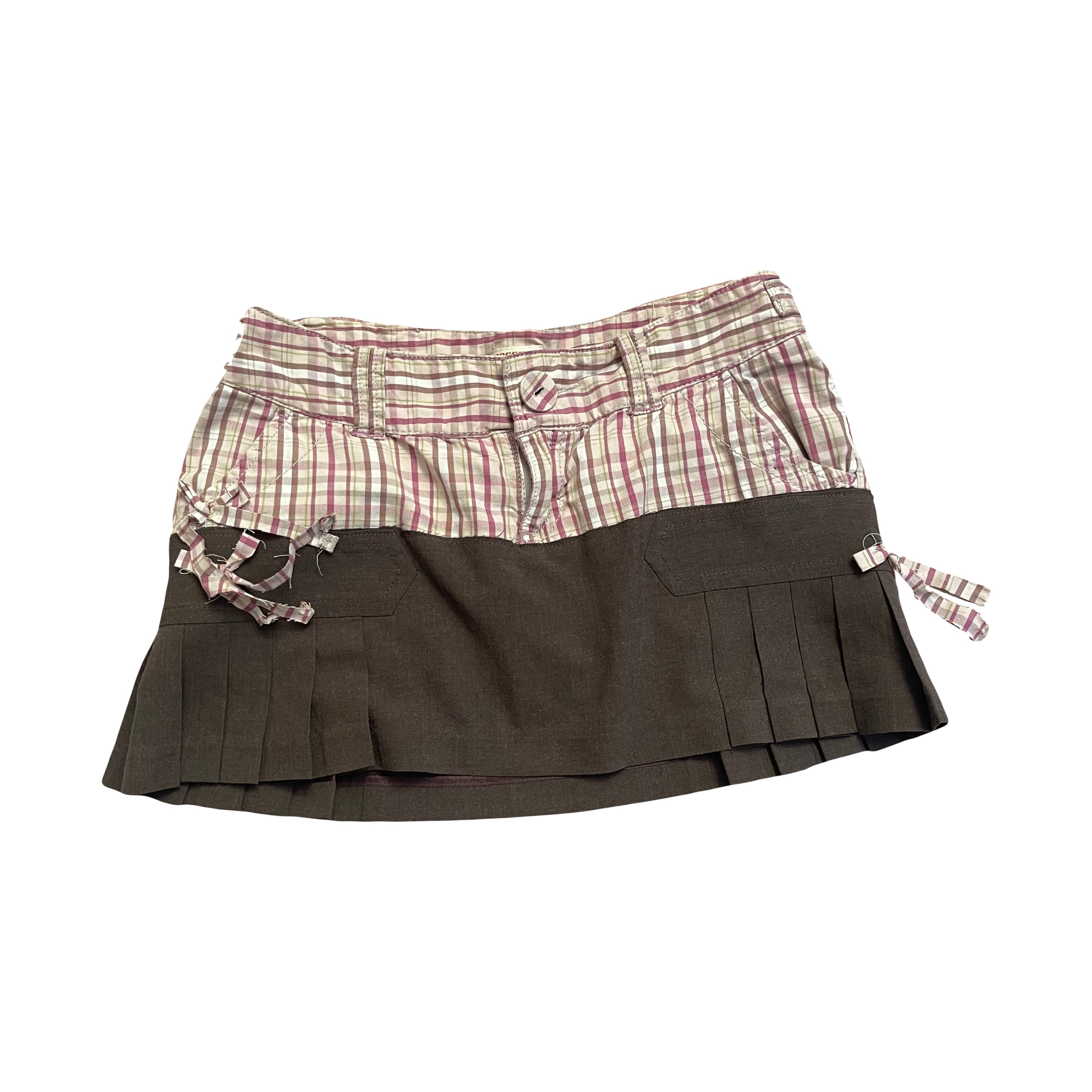 Pink Plaid Brown Mini Skirt