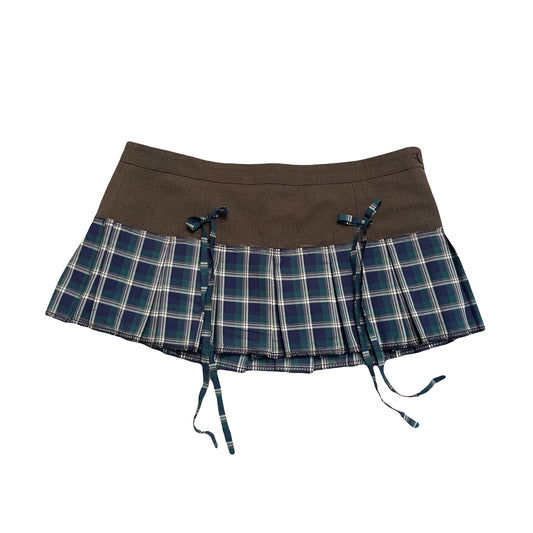 Brown + Green Plaid Mini Skirt