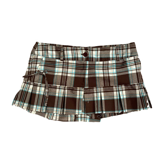 Brown + Blue Plaid Mini Skirt